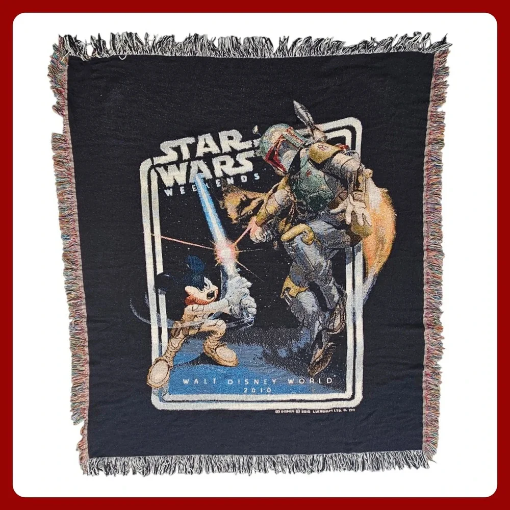 Disney Star Wars‎ Weekends 2010 Boba Fett Mickey Woven Throw Blanket 62x53